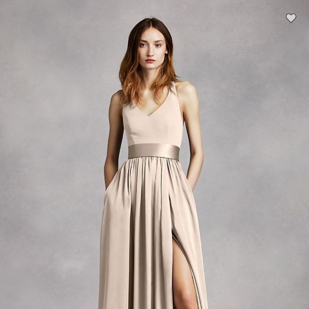 David's Bridal V Neck Halter Gown with Sash